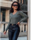 Fitted blouse with a V-neck, khaki 8068 - Online store - Boutique